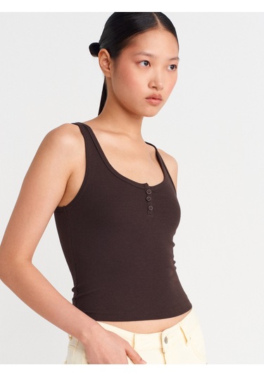 Dilvin 21158 Düğmeli Askılı Top-koyu Kahve Koyu Kahve