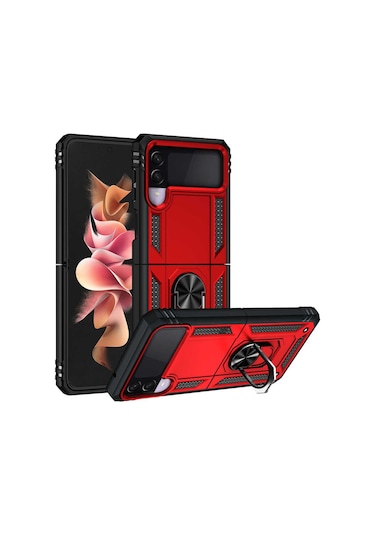 Galaxy Uyumlu Z Flip 3 Kılıf Tchs Vega Kapak - Kırmızı Kirmizi