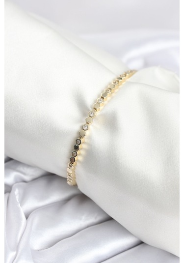 Pirinç Gold Renk İnce Petek Model Kadın Bileklik Çok Renkli