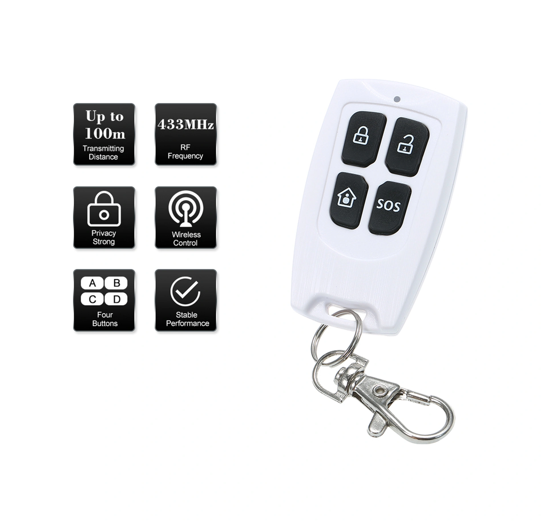 Xindoker 433mhz 1527 Protokolü 4 Tuşlu Kablosuz Kumanda Güvenlik/çözme/evde Güvenlik/acil Tuş - Ağ Geçidi İle Çalışır, Cr2032 Pil Dahil