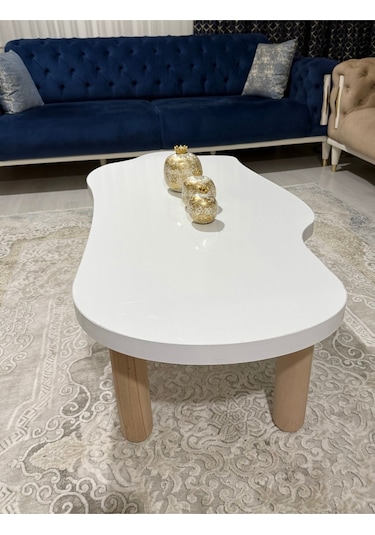 Asimetrik Bulut Model 120x60 Cm Kalın Kenarlı Orta Sehpa Beyaz