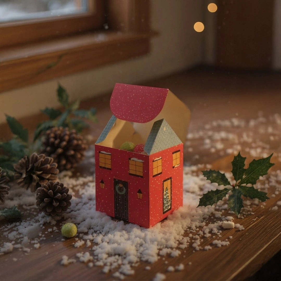 Yılbaşı Ev Tasarımlı Kutu Çanta Seti, Parti, Hediye Çantası, 12li