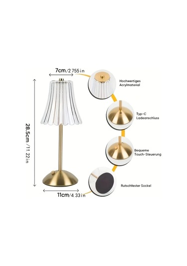 Besthome1 2 Adet Şarjlı Dokunmatik Masa Lambası Altın Renk Yatak Odası Oturma Odası Aydınlatma Altın