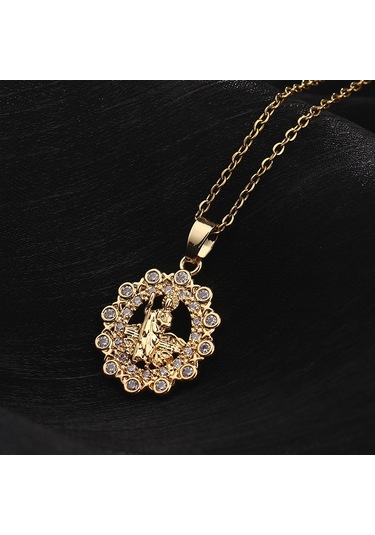Dini Bakır Mikro Mıhlanmış Renkli Zirkon Taşlı Pandantif, Kadın Takısı, Katolik Meryem Ana Kolyesi Q Altın