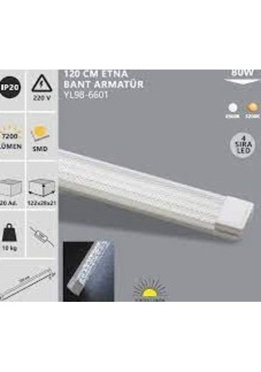 Noas 80w 6500k Beyaz Işık 120 Cm Etna Bant Armatür 2 Adet Beyaz