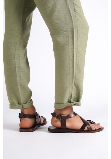 Sur Sandalet El Yapımı Kösele Erkek Bodrum Sandalet Kahverengi