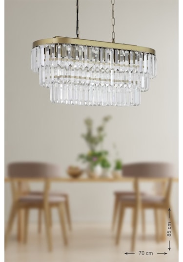 Linsa 70x30 Cm Kristal Cam Taşlı Yemek Masası Üstü Lüks Avize Eskitme Renk Eskitme