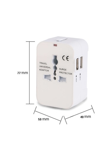 Symbee Evrensel Seyahat Şarj Adaptörü, Çift Usb Girişli 5v 2.1a , 110v-250v, Beyaz, Abs+pc Malzeme