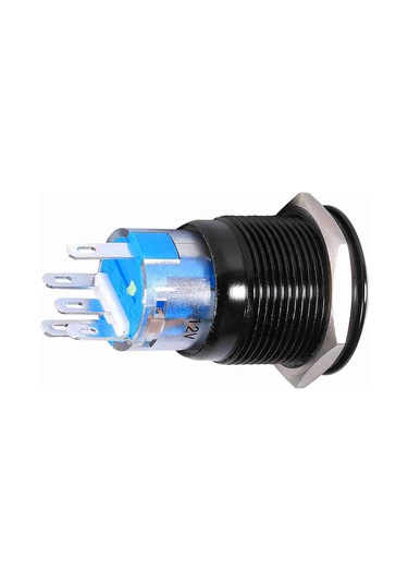 Konesam 19mm Siyah Metal Otomatik Kilitleme Düğme Anahtarı, 12v-24v Ip65 Su Geçirmez, Beyaz Led Halka Işığı, Dayanıklı Zink Alaşımlı