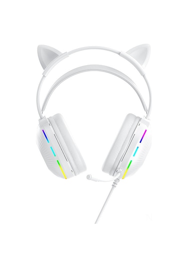 Shineyee Beyaz Kedi Kulaklıklı Rgb Işıklı Gaming Kulaklık - 7.1 Ses, Gürültü Engelleme Mikrofon, 50mm Surround Bass, Usb+3.5mm Bağlantı