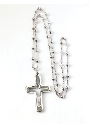 Top Zincirli Bombe Haç Silüet Tasarım Gümüş Erkek Kolye