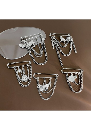 Monyee Güçlü Metal Kanat Desenli Çok Katlı Tassel Rüzgar Engeli Zincir, Modern Retro Desenli Giyim Aksesuarı Z349-2 Gümüş