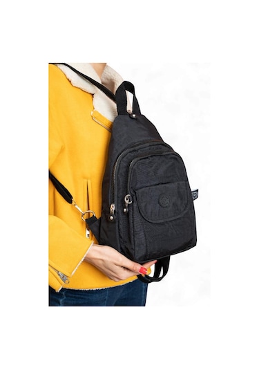 Body Bag Göğüs Çantası Klinkır Kumaş Çok Cepli Bady Bag Sırt Çantası Hafif Yağmur İtici 30 20 Cm Siyah