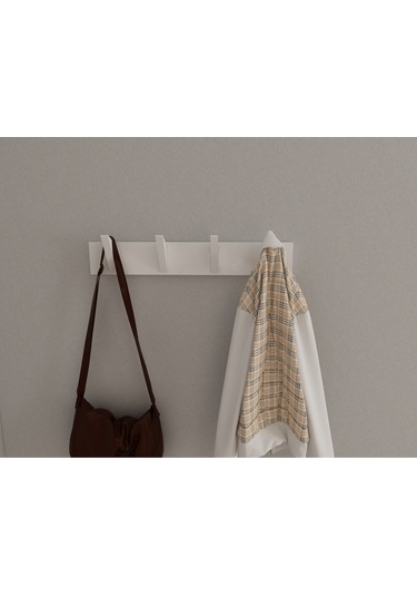 Hepsi3boyutlu Modern Duvar & Kapı Kanca Askılık - 4 Adet Beyaz Kanca Askılık - Model No : 5 Beyaz