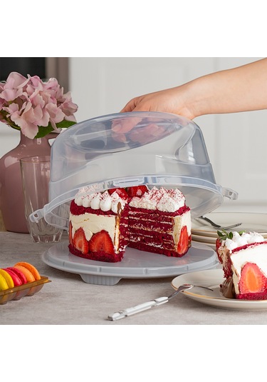 Porsima 1092 Yuvarlak Kek Pasta Fanusu Saklama Kabı 25 CM Gri