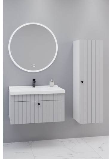 Alice 80 Cm Banyo Dolabı Orz Led Aynalı Gri - Boy Dolap Dahil Gri