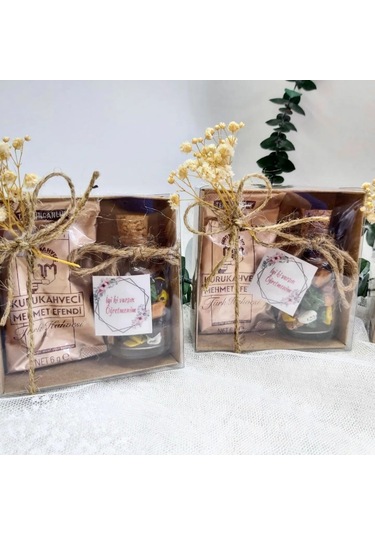 Kahve Ve Şişe İçinde Çakıl Taşı Çikolata Kutulu Söz Nişa 20 Adet