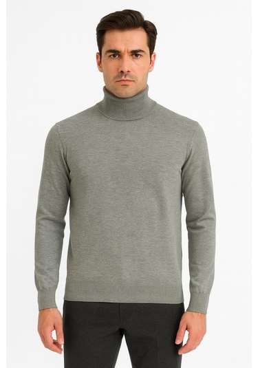 Huffa Erkek Slim Fit Boğazlı Erkek Triko-7430 Gri