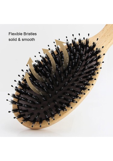 Vkemall Ahşap Saplı Piliç Tüyü Hava Yastığı Saç Fırçası - Saç Bakımı Ve Stilleri İçin Nemlendirici Kıllı Tıraş Fırçası