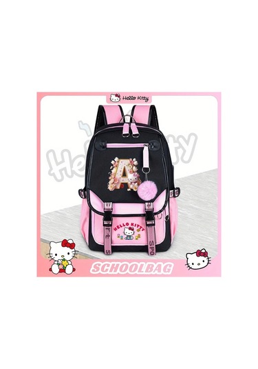 Honeybeeshop D Sku Sanrio Hello Kitty Büyük Kapasiteli Sırt Çantası 26 Harf Tasarımı Pembe Hafif Polyester Günlük Seyahat Çantası D