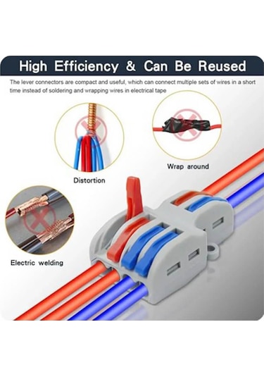 Koodmax 5 Adet 2 Giriş 4 Çıkış Kolay Hızlı Kablo Ekleme Birleştirme Konnektörü - Aç Kapa Kilitli