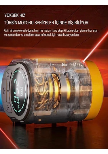 3600mah 150psı Lcd Ekranlı Kompresörlü Araç, Motosiklet, Scooter,