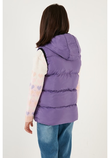 Lela Fermuarlı Kapüşonlu Cepli Şişme Unisex Çocuk Yelek 5761983 Lila