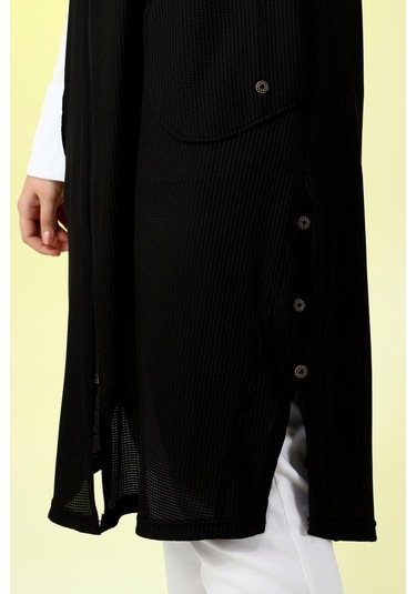 Kadin Buyuk Beden Petek Kumaş Cepli Fermuarlı Düğmeli Yelek 001