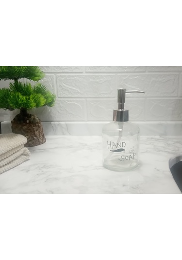 Cam Sıvı Sabunluk,el Sabunu Yazılı 300ml Banyo Seti 7,6x15,5cm
