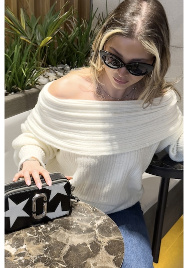 Lela Oversize Fit Madonna Yaka Triko Bayan Kazak 4615216 Ekru