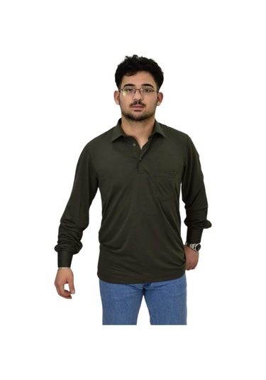 Erkek Gömlek Yaka Uzunkol Tişört T6063 Bgl-st04542 Haki