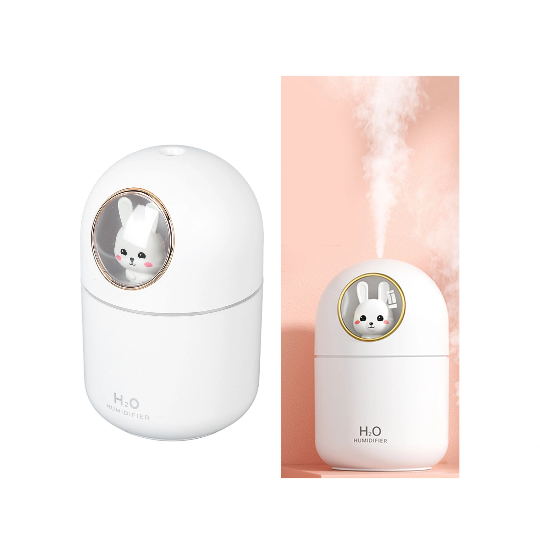 Geeroyoo Küçük Tavşan Desenli Usb Nemlendirici 300ml - Otomatik Kapanma, Süper Sessiz, Renkli Işık Ve Aromaterapi Fonksiyonu İle Ev, Ofis, Araba Kullanıma Uygun Beyaz