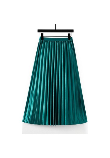 M-4xl Yaz Düz Renk Uzunluk Kadın Midi Pileli Etekler Elastik Yüksek Bel Saten Düz Etek Kore A Kesim Etek Qt2397 Siyah