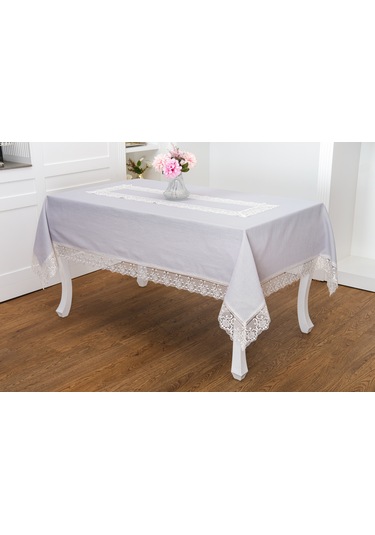 Finezza Gilda Lüx Dantelli Simli Kumaş Gri Masa Örtüsü  160x220 cm -1469