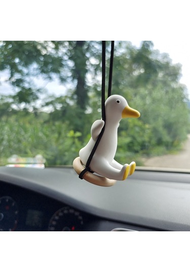 Yifomall Sevimli Pembe Kurdeleli Araç Kokusu - Dayanıklı Alçı Dekoratif Araç Askısı Pembe Kurdeleli Salıncak Ördek