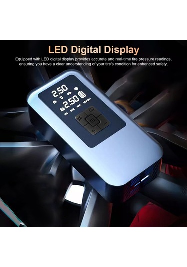 Yaozixa Kablosuz Akıllı Lastik Pompa, 4 Farklı Enflasyon Modu, Akıllı Durdurma, Led Ekran, Cep Telefonu Şarj Cihazı, Siyah, 7.4v 4000mah Batarya