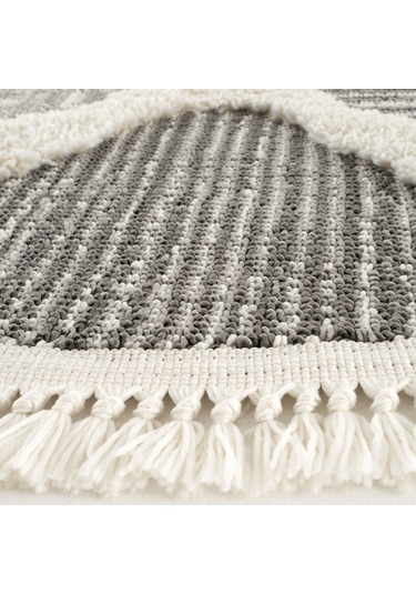 Cool Halı Sakura 2202 Gri Hav Toz Vermez Etnik Desenli Modern Bukleli Yuvarlak Salon Halısı