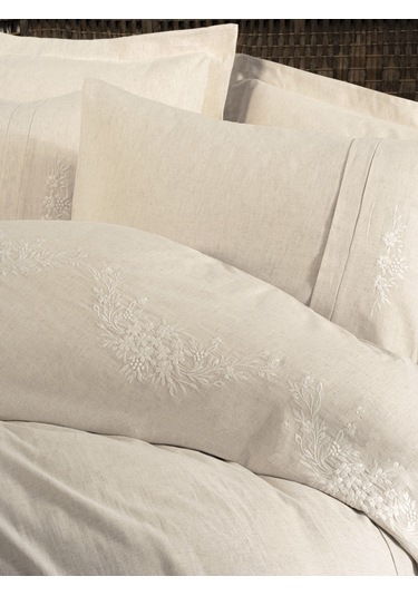 Cotton Box Cotton Keten Çift Kişilik Nevresim Takımı Forbes Bej