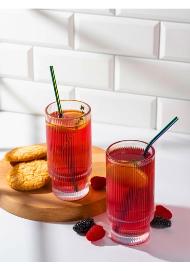 Purecrystal 6 Parça Yüksek Yüksek Cam Bardak Seti - Su Ve Meyve Suyu İçin 340750804 Beyaz