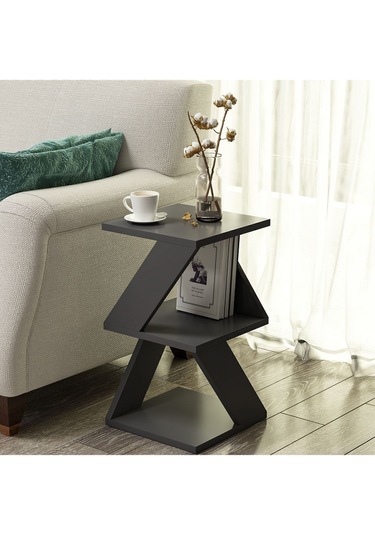 Albeni Yan Sehpa Ahşap Siyah - Antrasit Antrasit