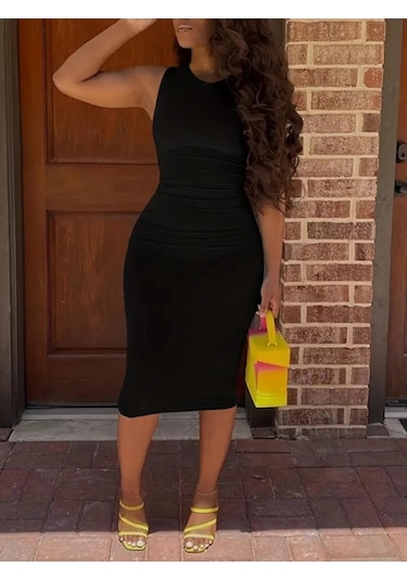 Vexor Kadın Bodycon Midi Boy Dalgıç Elbise Siyah