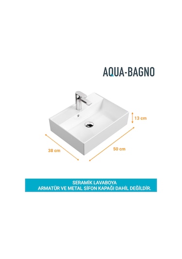 Aqua Bagno Plan Tezgah Üstü Kare Çanak Lavabo 50 x 38 CM
