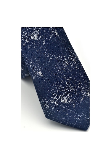 Gaffy Gri Desenli Lacivert Dokuma Kumaş Mendilli Slim Fit Kravat // Sdk-2613-2 Lacivert