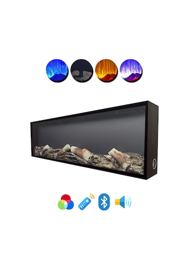 Arif Şömine Dekoratif Yapay Elektrikli Şömine - 120x35x15 Cm - Farklı Renk Mod'ları, Kumandalı, Bluetooth