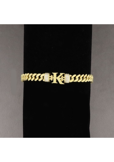 925 Ayar Gümüş K Harfi Gold Gurmet Bileklik