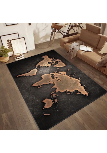 Rovigo Home Dijital Baskı Yıkanabilir Kaymaz Taban Salon Halısı Rvg1873-sd155 Siyah