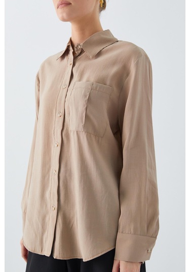 4628 Kadın Cep Detaylı Modal Gömlek Toprak Toprak