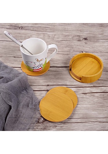 Vkemall 6 Lı Pu Deri Bambu Desenli İçecek Altlığı Seti - Su Geçirmez Ve Dekoratif Diğer