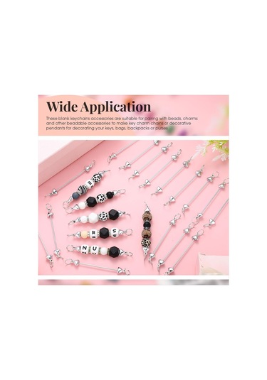 Gatherco 24 Parça Boncuklu Anahtarlıklar Toplu Boş Kendin Yap Metal Kalp Şeklinde Boncuklu Anahtarlık Çıkarılabilir Anahtarlık Yapımı Aksesuarları