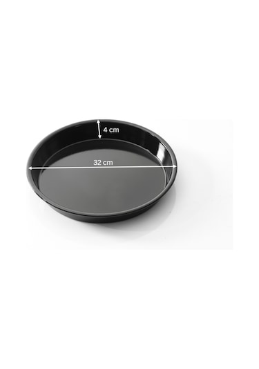 Siyah Parlak Emaye Yuvarlak Fırın Tepsisi 32 Cm Siyah